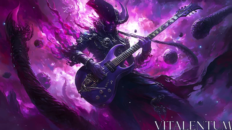 Armored Musician in Purple Galaxy AI Image