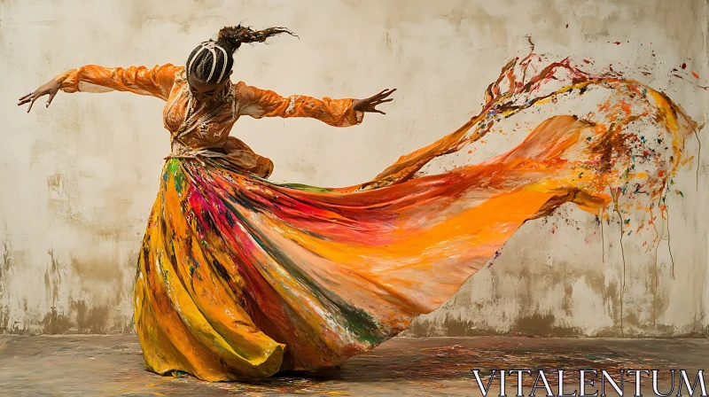 Abstract Woman in Motion with Colorful Dress AI Image