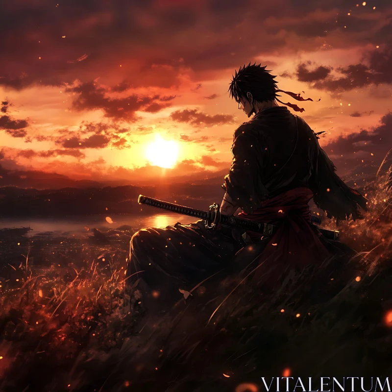 AI ART Samurai Contemplating Sunset