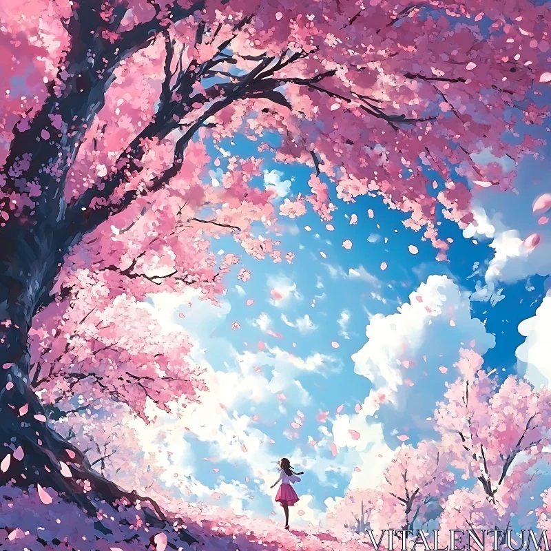 AI ART Tranquil Spring Day with Cherry Blossoms and Blue Sky