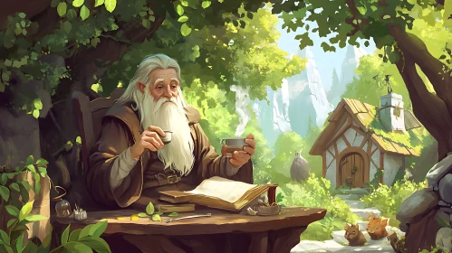 Peaceful Wizard in Forest Cottage