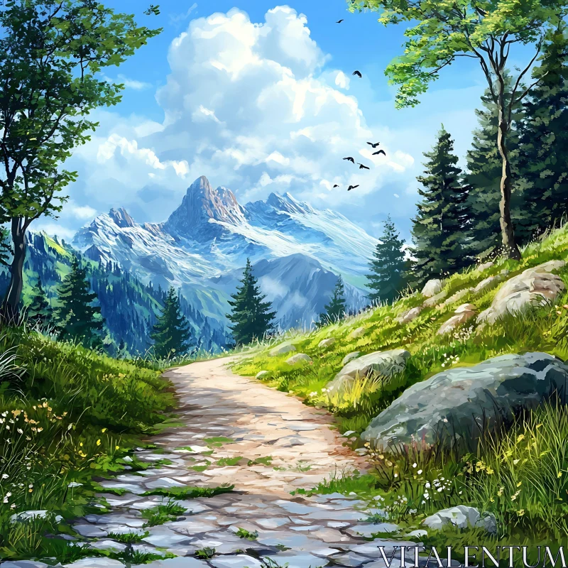 Scenic Mountain Trail View AI Image