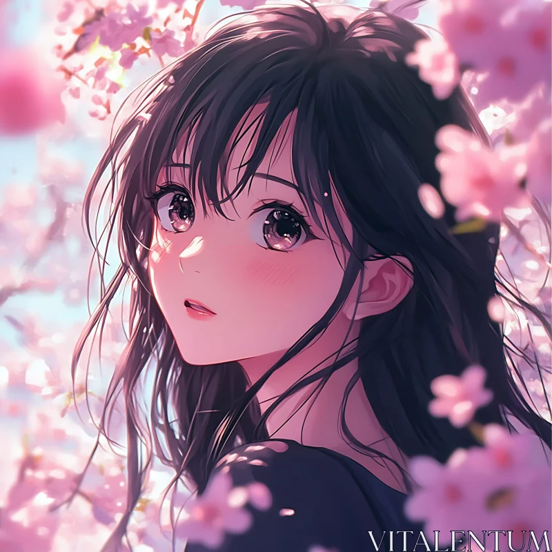 Springtime Anime Portrait with Cherry Blossoms AI Image