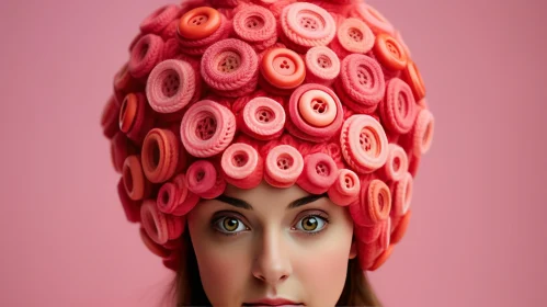 Captivating Pink Hat with Buttons - Eye-Catching Composition