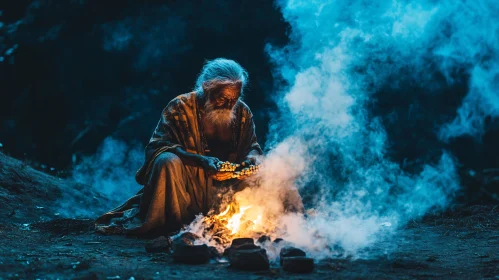 Ancient Man by the Bonfire