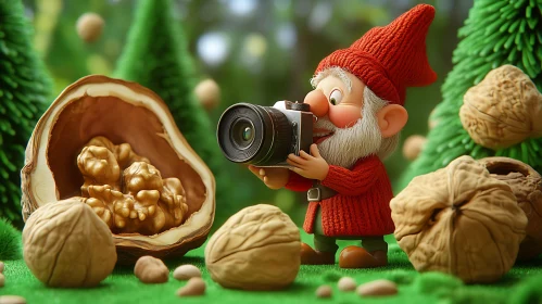 Whimsical Gnome Snapping Walnuts