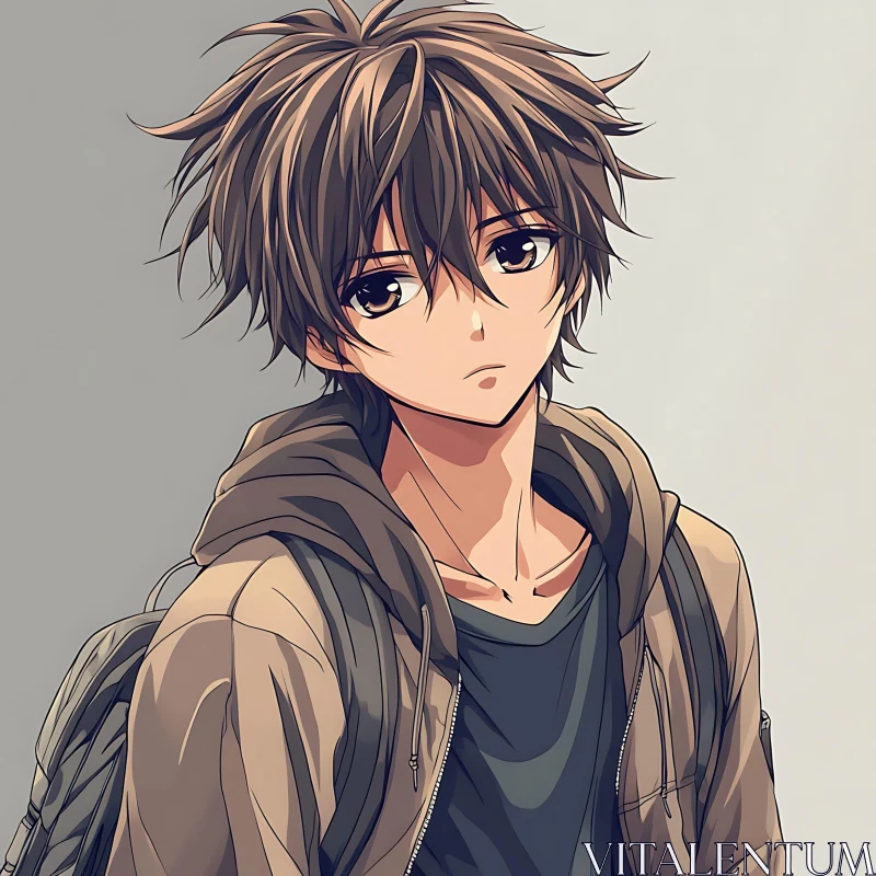 Anime Portrait of Young Boy with Casual Outfit AI Image