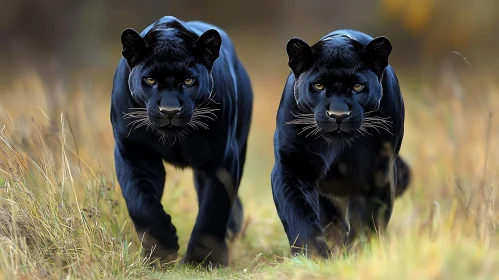 Pair of Black Panthers Hunting