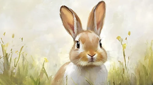 Artistic Bunny in Meadow Painting