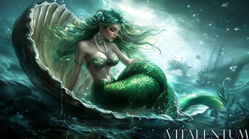 AI ART Mystical Mermaid in Underwater Scene