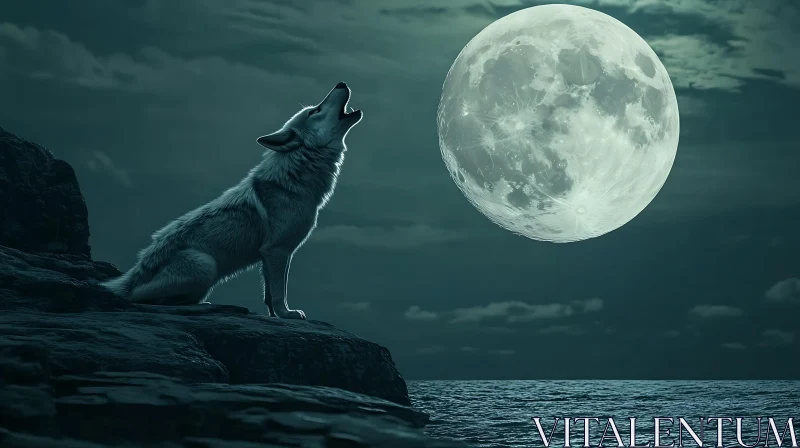 Lunar Serenade: A Wolf's Cry AI Image