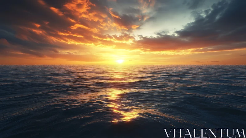Seascape at Sunset with Reflecting Sunlight