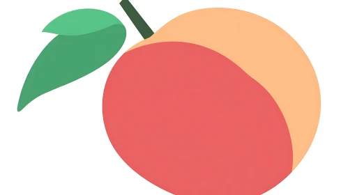 Graphic Peach Illustration with Green Leaf