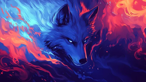 Wolf in Fiery Abstract