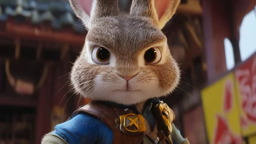 Cartoon Rabbit with Intense Gaze