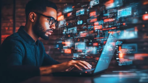 Man Coding in Futuristic Environment
