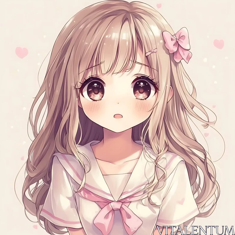 Charming Anime Girl with Pink Accents AI Image