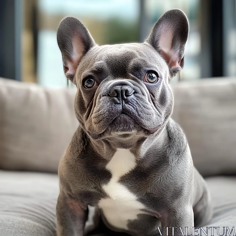 Adorable Grey French Bulldog Posing Indoors AI Image