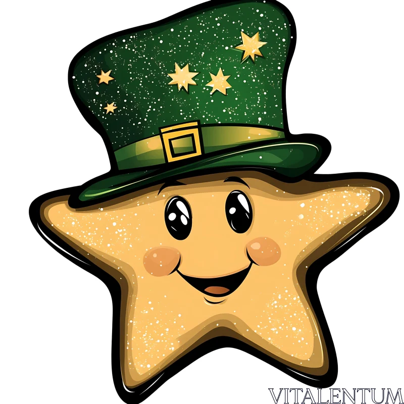 Smiling Star with Green Hat Illustration AI Image