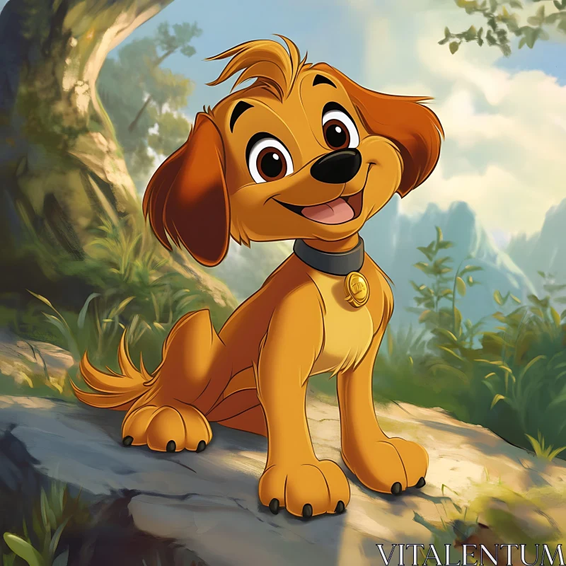 Happy Cartoon Dog Amongst Nature AI Image