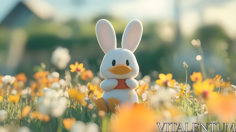 Bunny-Duck Hybrid in a Floral Meadow AI Image