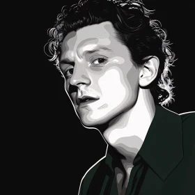 Stylized Tom Holland Black and White Art