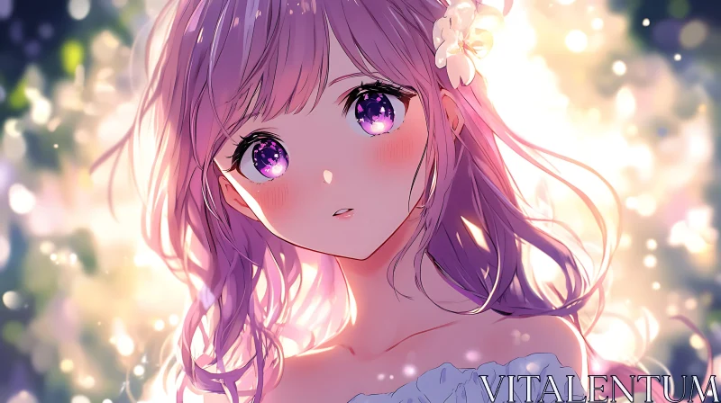 AI ART Exquisite Anime Girl | Purple Hair & Sparkle Background