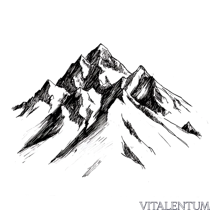 AI ART Ink Sketch of Mountain Peaks