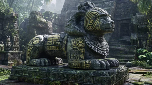 Jungle Ruins Stone Lion Sculpture