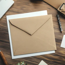 Envelope and Stationery on Wood