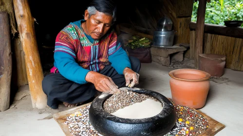 Man Preparing Food Traditionally