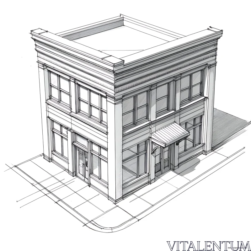 Detailed Two-Story Building Sketch AI Image