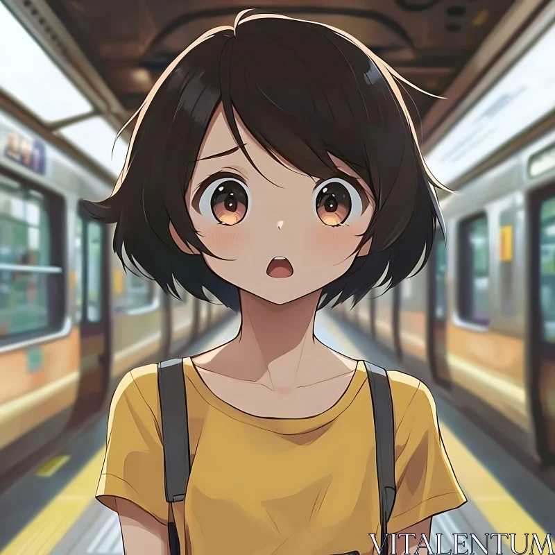 Surprised Anime Girl on Train AI Image