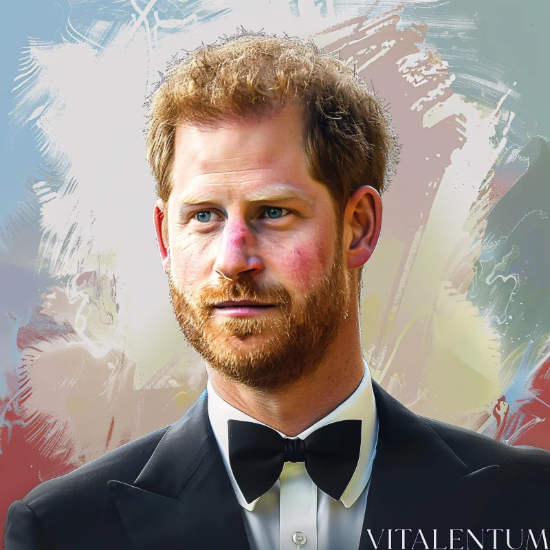 Prince Harry Artistic Portrait in Tuxedo AI Image