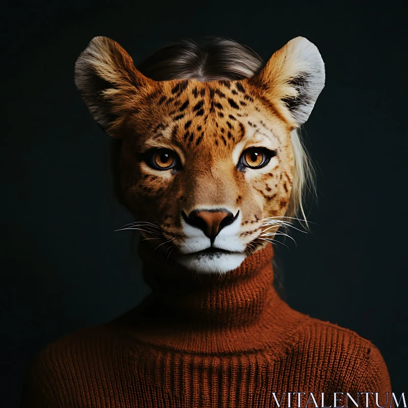 Animal Hybrid Portrait: Leopard and Woman AI Image