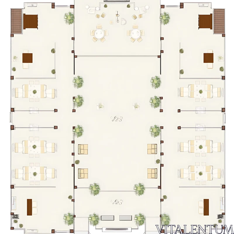 Detailed Floor Layout with Furniture and Plants AI Image