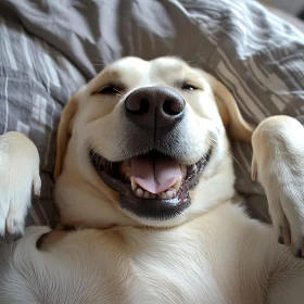 Happy Labrador Lying on Bed