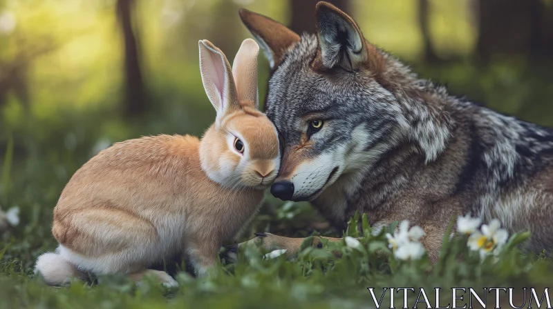 Harmony Among Animals: Wolf and Rabbit AI Image