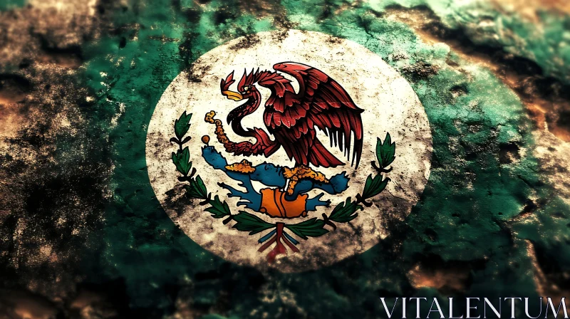 AI ART Textured Mexican Flag with Eagle