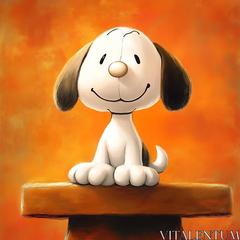 Cute Animated Dog with Warm Orange Background AI Image