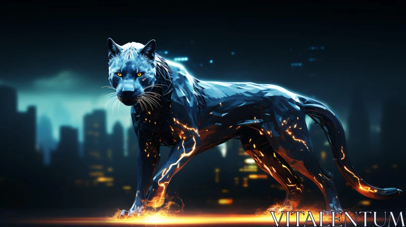 Futuristic Glowing Panther Digital Design AI Image