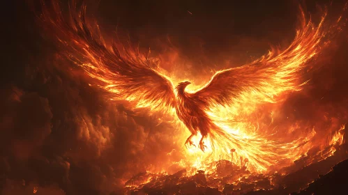 Fiery Phoenix in Flight Illustration