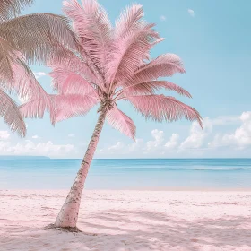 Tropical Beach with Pink Palm Tree