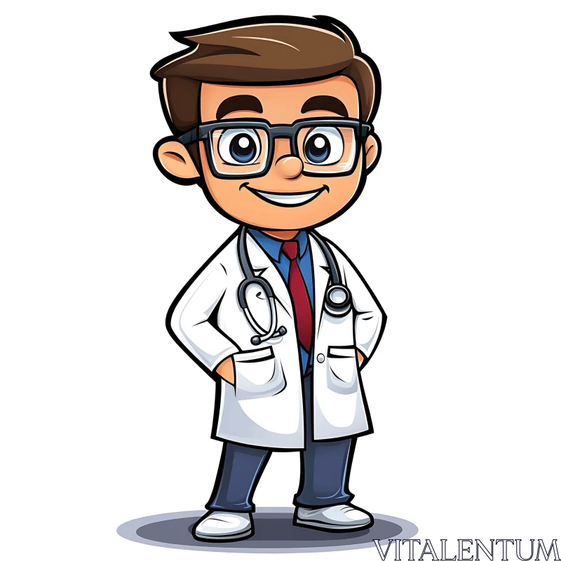 AI ART Cartoon Doctor with Stethoscope and Glasses