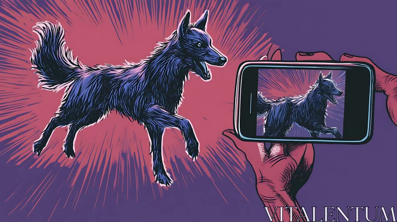 AI ART Colorful Dog Illustration with Smartphone Capture