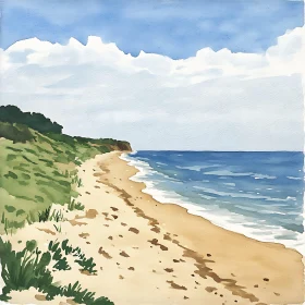 Peaceful Beach Watercolor Painting