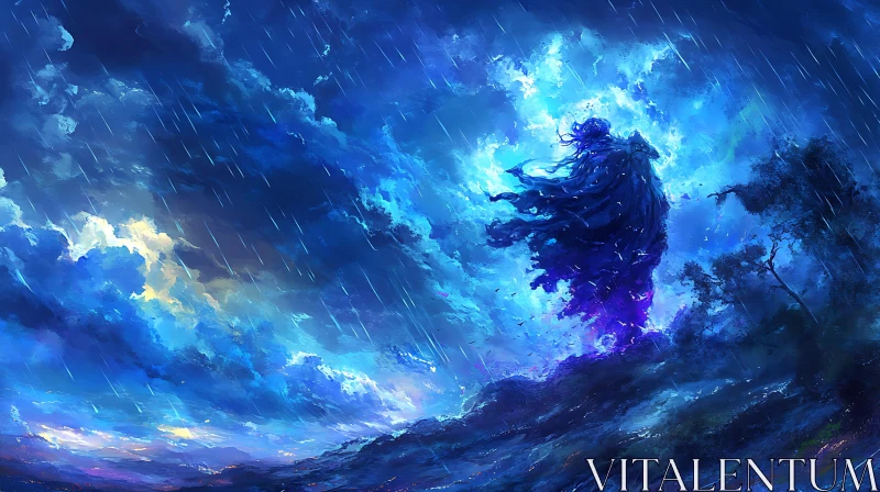 AI ART Blue Cloudscape: Rainy Day Fantasy Art