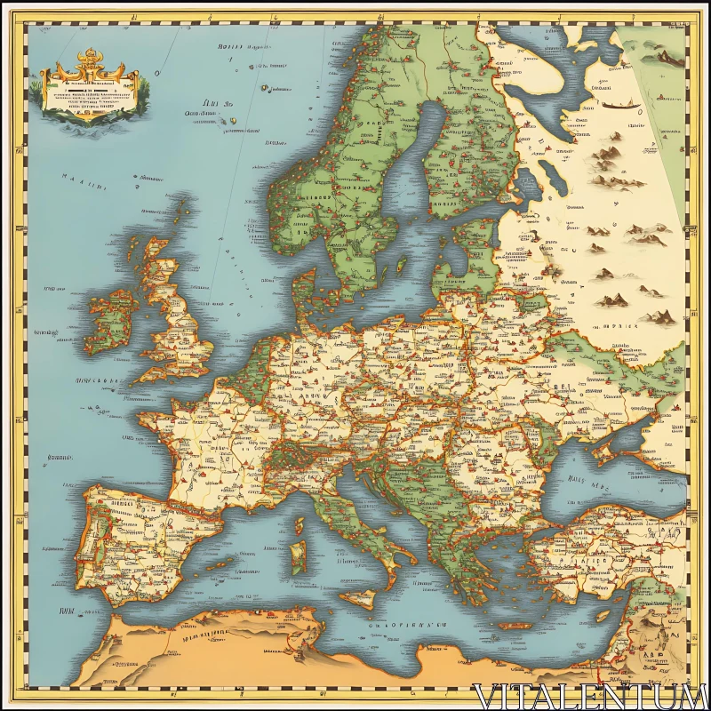 AI ART Vintage European Cartography Print