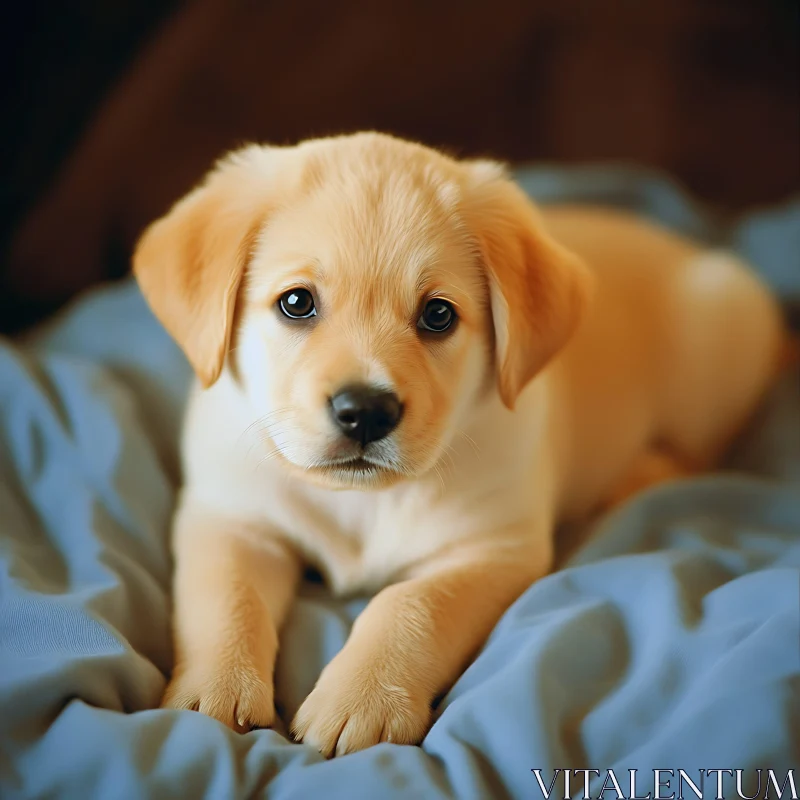 Cute Golden Puppy on Blanket AI Image