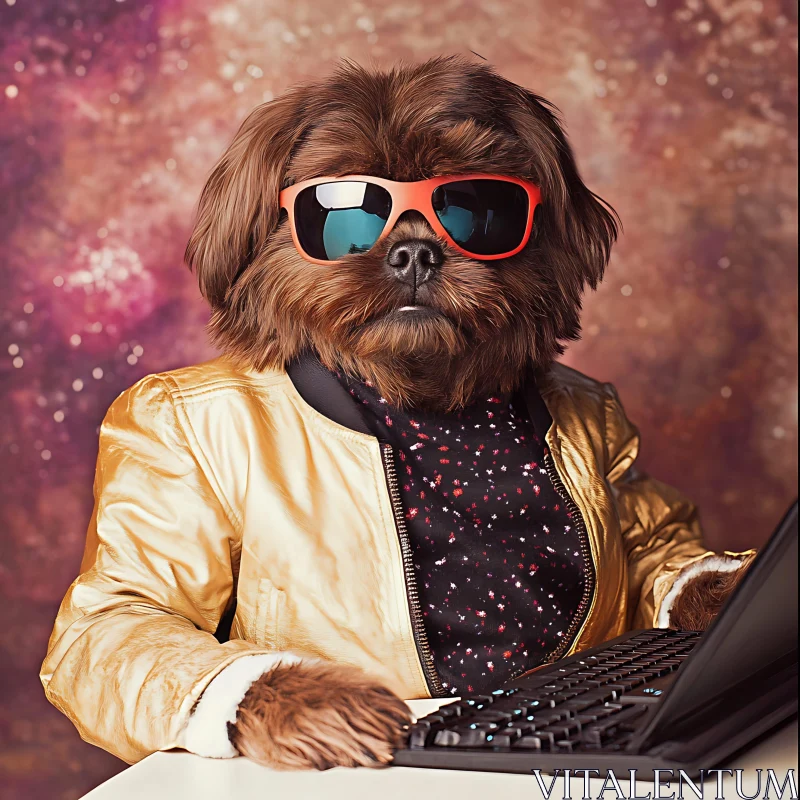 Cool Dog in Red Sunglasses and Golden Jacket AI Image